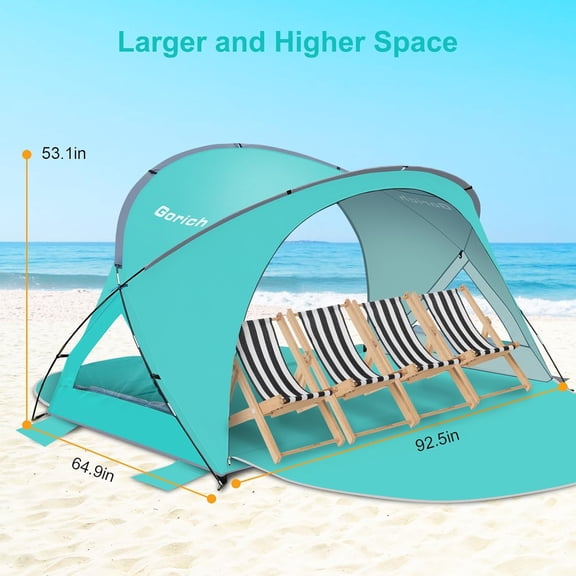 Beach Tent Sun Shelter with 2 Doors for 3 People & A Set of Extra Beach Tent Poles for Replacement (3 People, Turquorise)