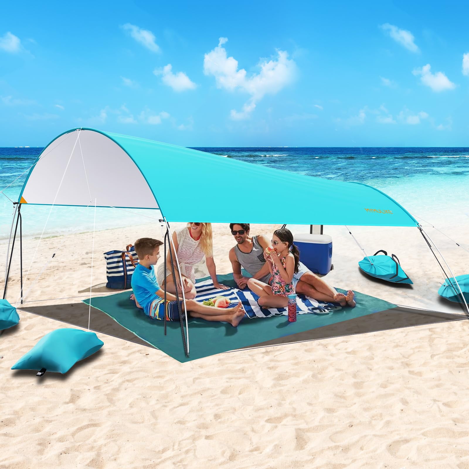 Beach Tent UPF50+ Sun Shade Canopy Angle Adjustable, Portable Beach Tent Sun Shelter with Ground Pegs, Poles \u0026 Anti-Wind Ropes for Camping Fishing Backyard Picnic (10.5x10.5ft)