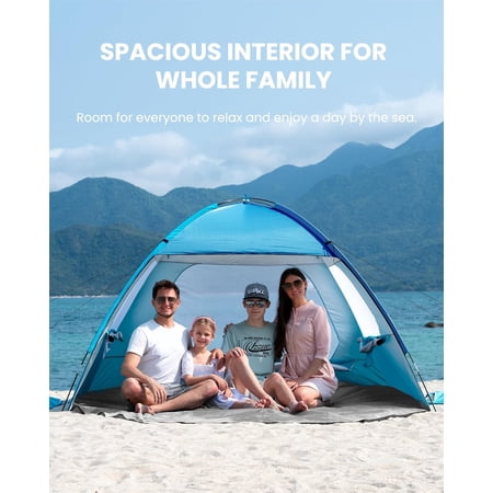 Beach Tent for 3/4 Person - Easy Setup Sun Shade Shelter, Portable Beach Shade Sun Canopy with UPF 50+ Protection, Removable Skylight Family Size