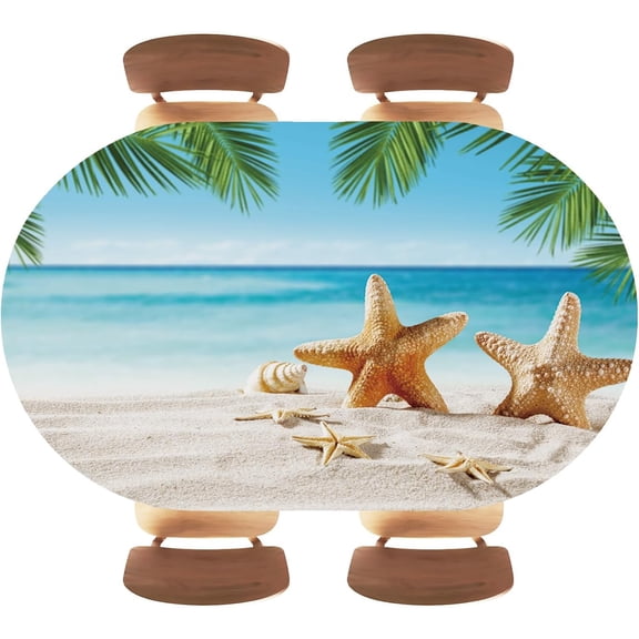 Beach Texture Background Outdoor Close Fitting Oval Tablecloth with Elastic Edges That Can be Cleaned, Oil Proof, and Splash Proof Tablecloth Cover, Fits 48"x68" Oval Tables, Style84
