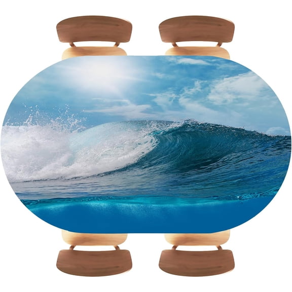 Beach Texture Background Oval Fitted Tablecloth with Oil Proof,Elastic Waterproof Reusable Tablecloth Cover, Suitable for Restaurant Weddings, Fits 48"x68" Oval Tables, Style23