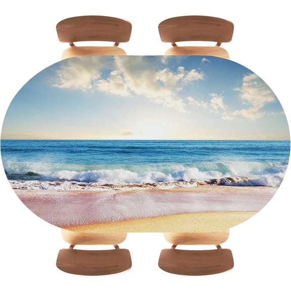Beach Texture Background Oval Fitted Tablecloth Waterproof Elastic Edge, Washable, Reusable Outdoor Picnic Decoration Table Cloth Cover, Fits 48"x68" Oval Tables, Style31