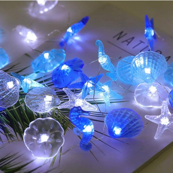 Beach Theme 36 LED String Lights Jellyfish Seahorse Starfish 12.96ft Battery Operated Waterproof Cold White with Remote Control and Timer for Patio Wedding Nursery Bedroom Party Birthday