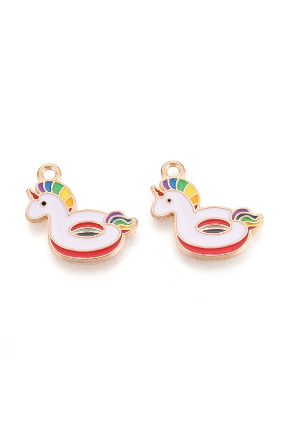 Beach Theme Alloy Enamel Pendants Light Gold Unicorn 17x19x1mm Hole: 1.8mm for DIY