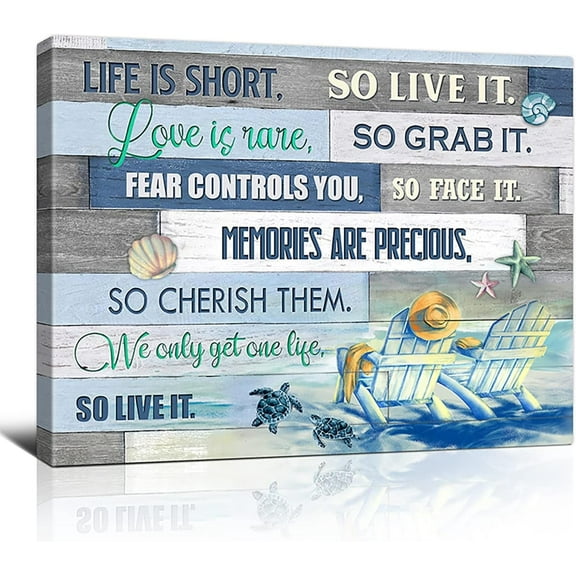 Beach Theme Bathroom Decor Wall Art Ocean Teal Turtle Pictures Sea Turtle Bathroom Decor Canvas Print Coastal Nautical Bathroom Decor Life Inspirational Quotes Painting For Bedroom Framed 12x16inch