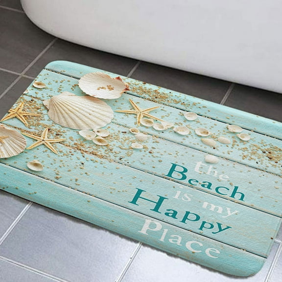 Beach Theme Bathroom Rugs, Ocean Beach Non-Slip Bath Rugs Seaside Costal Scenery Landscape Bathroom Rugs Set Nautical Sea Scenic Sand Blue Sky Summer Bathroom Rug Mat 17x29inch, Absorbent Bath Rugs