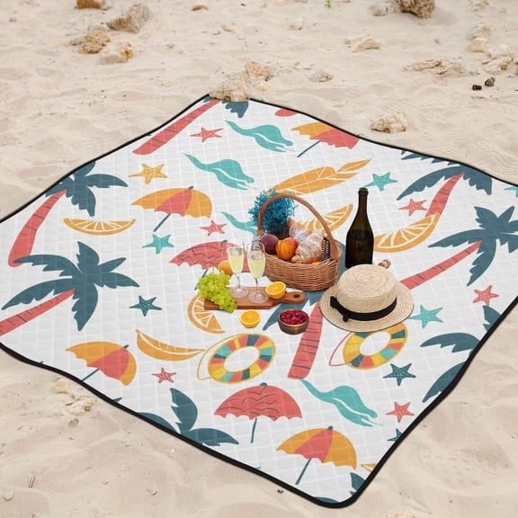 Beach Theme Beach Blanket Outdoor Picnic Mat Sandproof Waterproof Foldable for Camping Travel Hiking