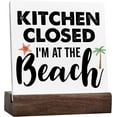 thumbnail image 1 of Beach Theme Ceramic Table Sign Beach House Decor Kitchen Closed I'm at the Beach Square Wood Sign Desk Decoration Coastal Wood Block Plaque Box Sign for Shelf Home, 1 of 6