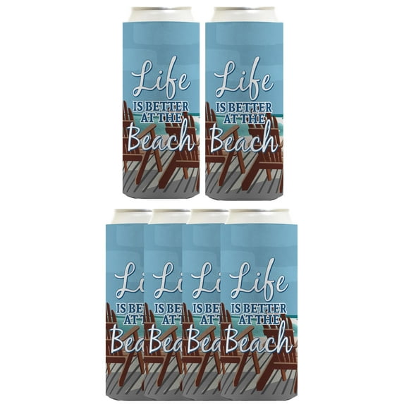 Beach Theme Decor Life is Better at the Beach 6-Pack Ultra Slim Can Drink Sleeves