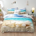 thumbnail image 1 of Beach Theme Duvet Cover Set Blue Ocean Bedding Set King For Kids Microfiber Seashell Star Print Comforter Cover, 1 of 4