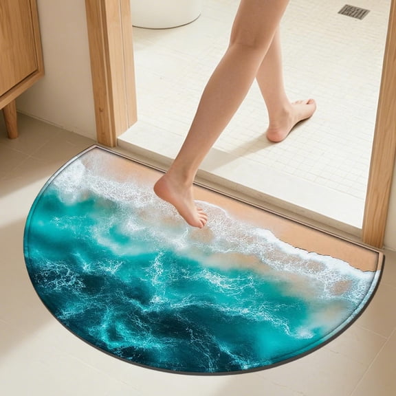 Beach Theme Half Round Door mat Starfish Wood Non-Slip Soft Half Circle Area Rug Washable Durable Decor Half Moon Hearth Rugs for Floor Indoor Living Room Bedroom Kitchen Fireplace Rug,A