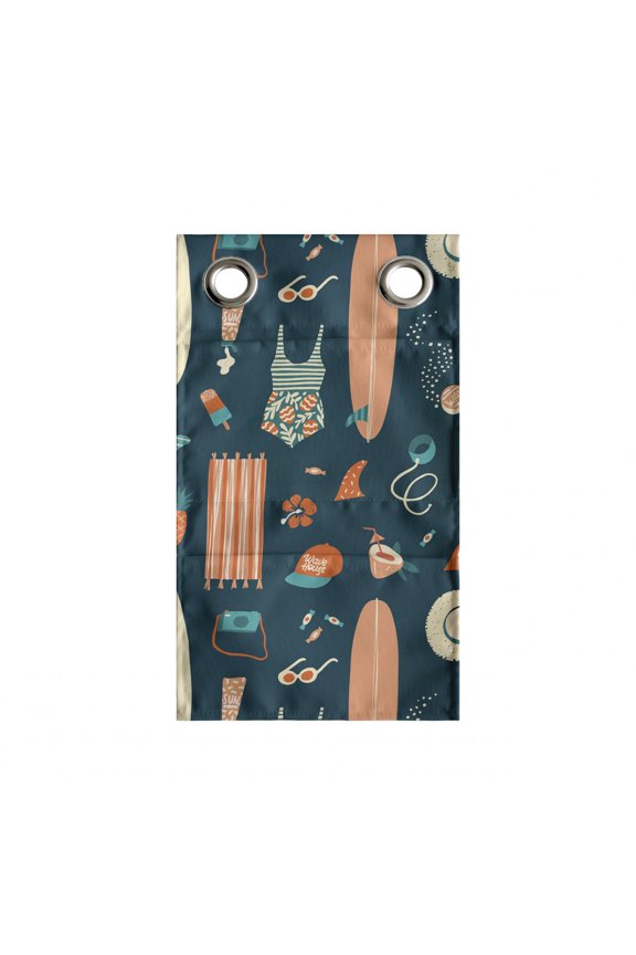 Beach Theme Hanging Pocket Organizer, Retro Design of Summer Items Hawaiian Tropical, Printed Polyester Storage Bag with Pockets, 9" x 16", Teal Salmon