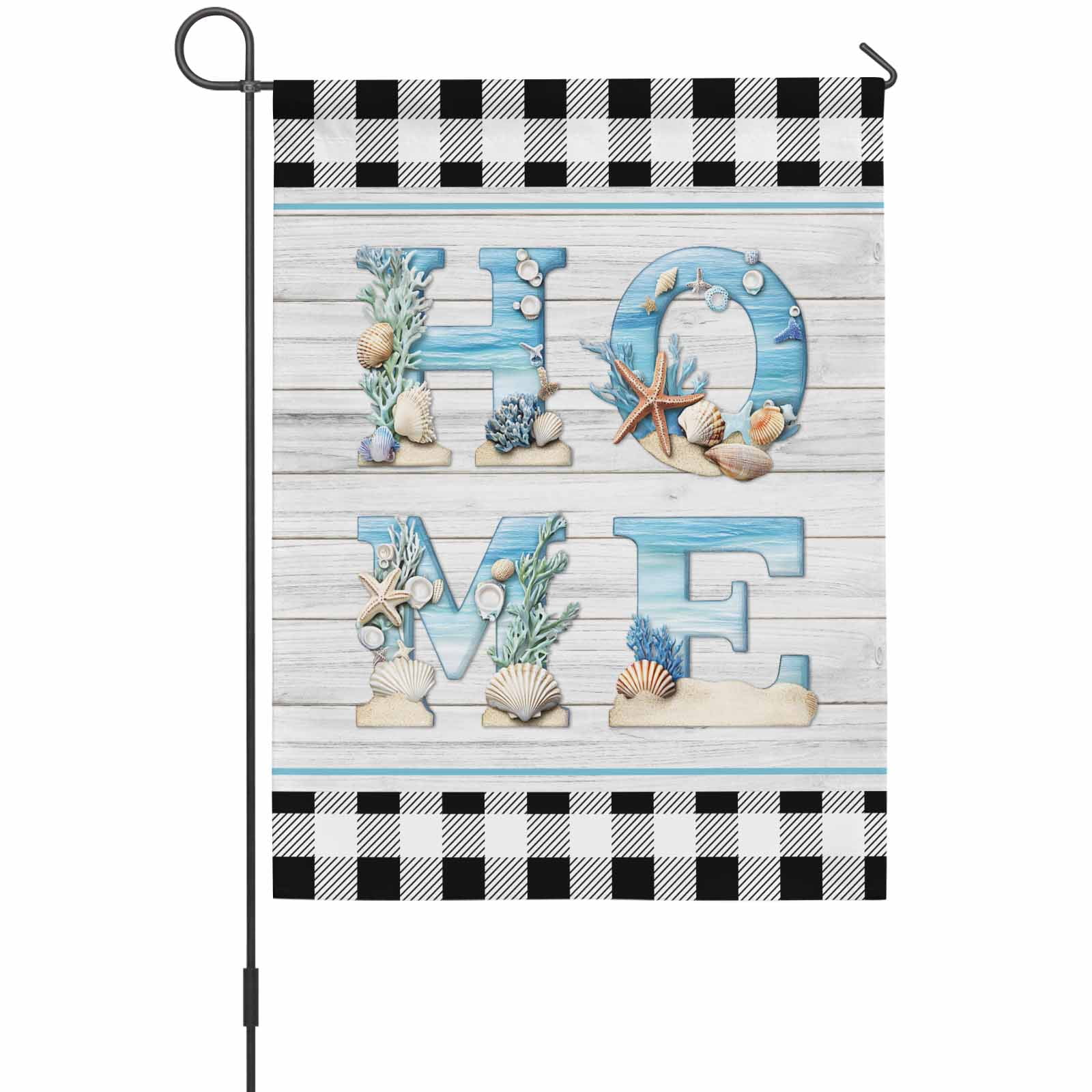 Shell Road Flags Beach Theme Home House Flags For Outdoor, Retro Shell Starfish Wood ...