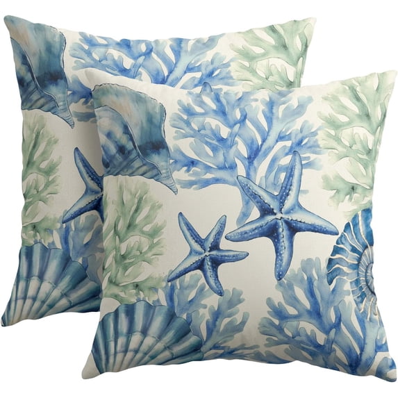 Beach Theme Pillow Covers 16x16 Inch Coastal Starfish Coral Outdoor Throw Pillows Set of 2 Summer Ocean Nautical Pillowcases Rustic Cushion Covers for Couch Home Decor