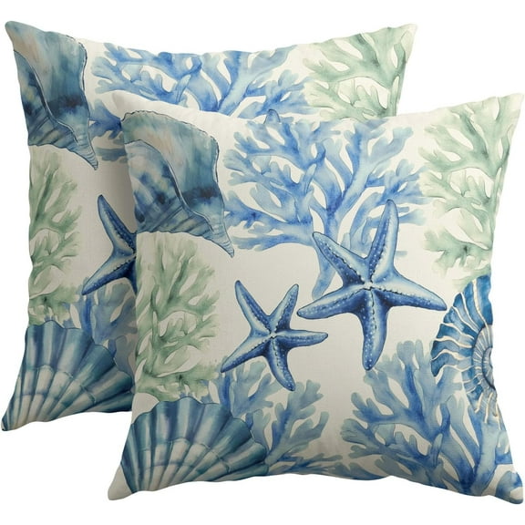 Beach Theme Pillow Covers 20x20 Inch Coastal Starfish Coral Outdoor Throw Pillows Set of 2 Summer Ocean Nautical Pillowcases Rustic Cushion Covers for Couch Home Decor