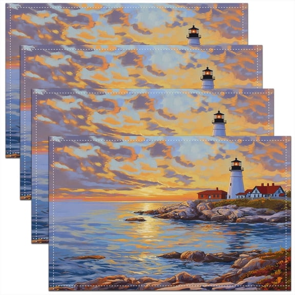 Beach Theme Placemats Set of 4 18"x12" Ocean Placemat for Kitchen Dining Table Decor Indoor Outdoor for Kids Adults Coastal Nautical Table Place Mats, Starfish Seashell Conch