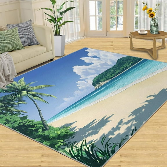 Beach Theme Rugs for Bedroom - 3x5ft, Tropical Palm Trees Area Rugs for Living Room, Tropic Ocean Carpet, Ultra Soft Washable Rug, Beach Carpet Home Decor & Gifts