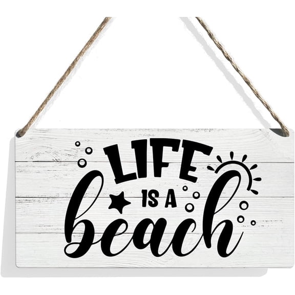 Beach Theme Rustic Wooden Sign Summer Hanging Plaque for Home Outdoor Wall Decor 12 x 8 Inches