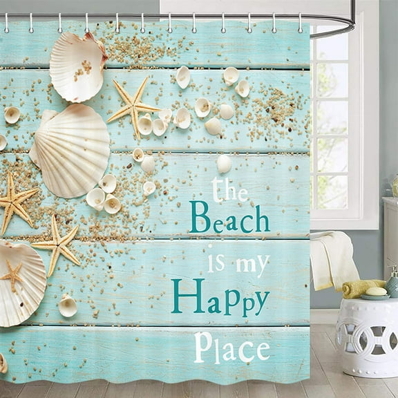 Beach Theme Shower Curtain, Ocean Beach Shower Curtain Seaside 70X70 Inch Costal Scenery Landscape Nautical Sea Scenic Sand Blue Sky Summer Shower Curtain Bathroom Bathtub