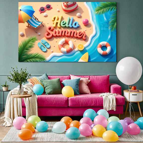Beach Theme Summer Banner with Vacation Elements for Summer Party Outdoor Events Holiday Decor