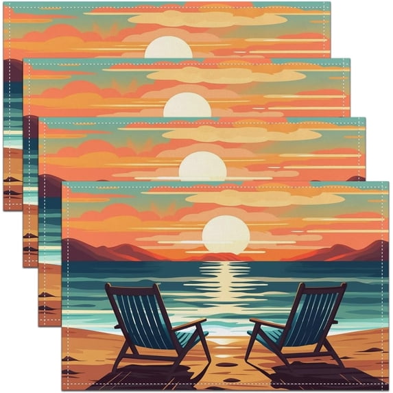 Beach Theme Table Mats Placemat 12"x18" Ocean Placemats Set of 4 Coastal Nautical Placemats for Dining Table Indoor Outdoor Kitchen Summer Holiday Vacation Decor Table Place Mats