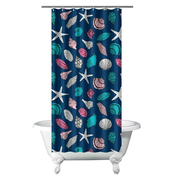 Beach Theme Waterproof Shower Curtain - 36" x 72" Seashell, Coral & Starfish Pattern, Hotel Style Quick-Dry Fabric with 12 Hooks Included