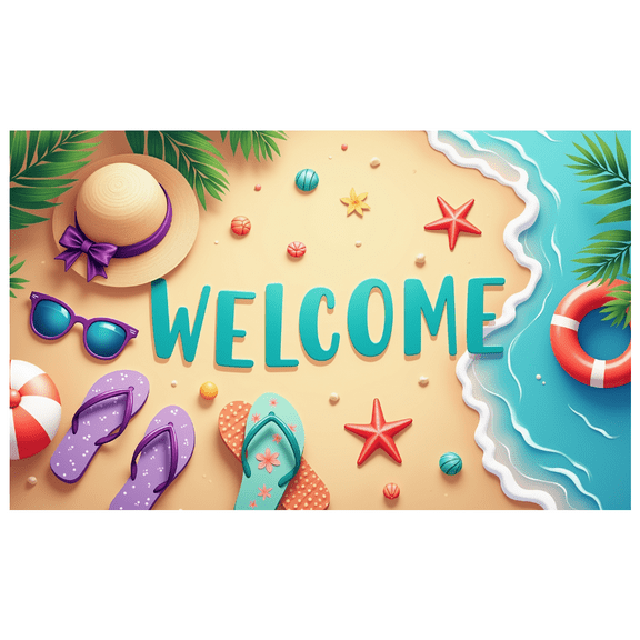 Beach Theme Welcome Banner Summer Sand Design Ocean Background for Beach Party Summer Event Outdoor Decoration