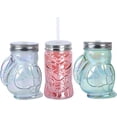 thumbnail image 1 of Beach Theme and Tropical Luau Party Glass Toucan Bird and Tiki Pole Mason Jar Cups Set of 3, 1 of 6