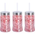 thumbnail image 1 of Beach Theme and Tropical Luau Party Glass Toucan Bird and Tiki Pole Mason Jar Cups Set of 3, 1 of 5