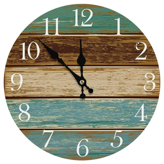 Beach Themed Blue Wall Clocks Battery Operated Silent Non-Ticking Vintage Round Rustic Teal Clock Decorative for Home Kitchen Living Room Office Bathroom Bedroom(10 In)
