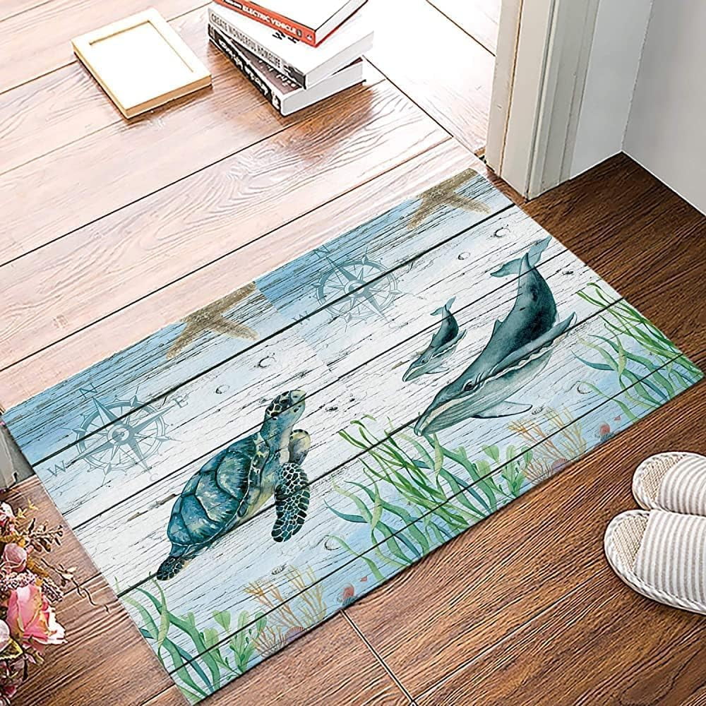 Beach Themed Coastal Blue Sea Turtle Nautical Map Ocean Starfish