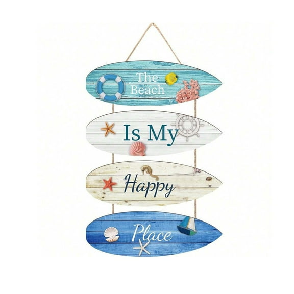 Beach Themed Home Decor Sign, Flip-Flop Hanging Wall Art With Faux Shells, Lightweight Wooden Flat Hanging Decoration For Indoor Outdoor Coastal Room