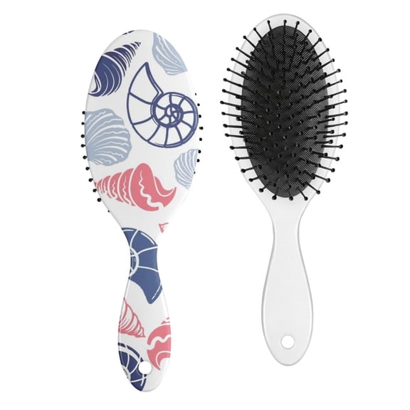 Beach-Themed Seashell Hairbrush - Anti-Frizz Paddle Brush for Women & Girls (Cute Spiral Shell, Fish, Tropical Style)