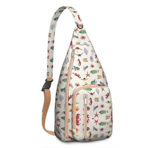 Beach-Themed Shoulder Bag - Nautical Vintage Seashells & Marine Life Pattern, Waterproof Lightweight Crossbody Pack for Men & Women (Tropical Summer Style)