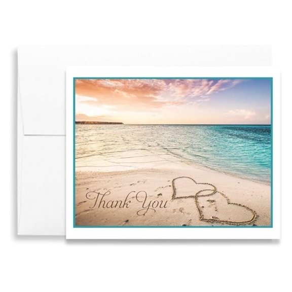 Beach Themed Thank You Cards Wedding Bridal Shower Notes With Envelopes (24 count)