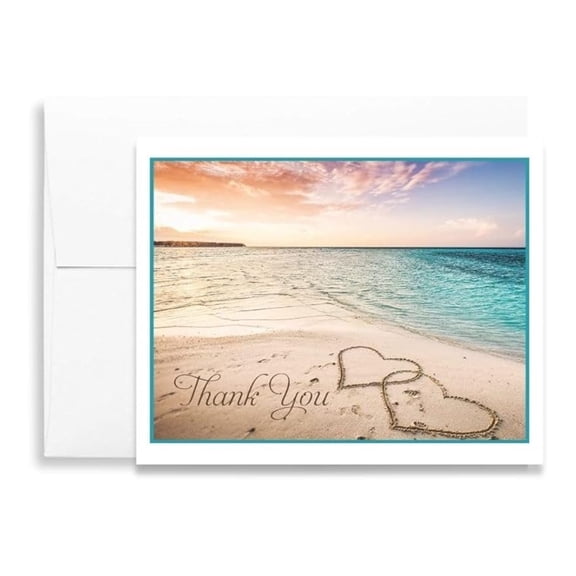 Beach Themed Thank You Cards Wedding Bridal Shower Notes With Envelopes (24 count)