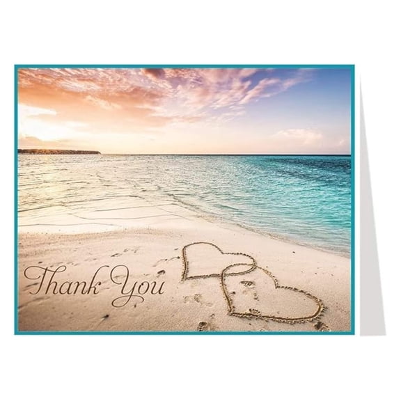 Beach Themed Thank You Cards Wedding Bridal Shower Notes With Envelopes (24 count)