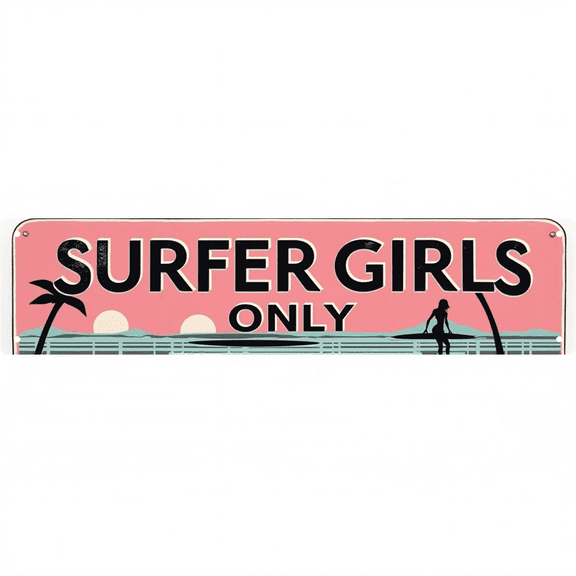 Beach Themed Tin Sign 16x4 Inch Surfer Girls Only Design - Ideal for Bedroom, Patio, Outdoor Beachy Decor