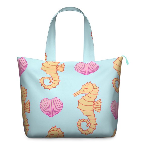 Beach-Themed Weekender Bag for Women - Seashell Print Zipper Tote with Lightweight Design & Durable Handles, Perfect for Tropical Getaways