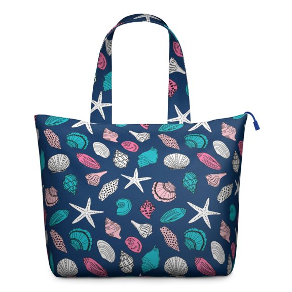 Beach-Themed Weekender Bag for Women - Seashell Print Zipper Tote with Lightweight Design & Durable Handles, Perfect for Tropical Getaways