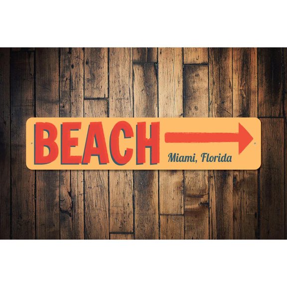 Beach This Way Novelty Sign, Metal Wall Decor - 4x18 inches