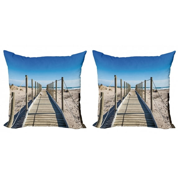 Ambesonne Beach Throw Pillow Cover 2 Pack, Mediterranean Heaven, 18", Cream Blue