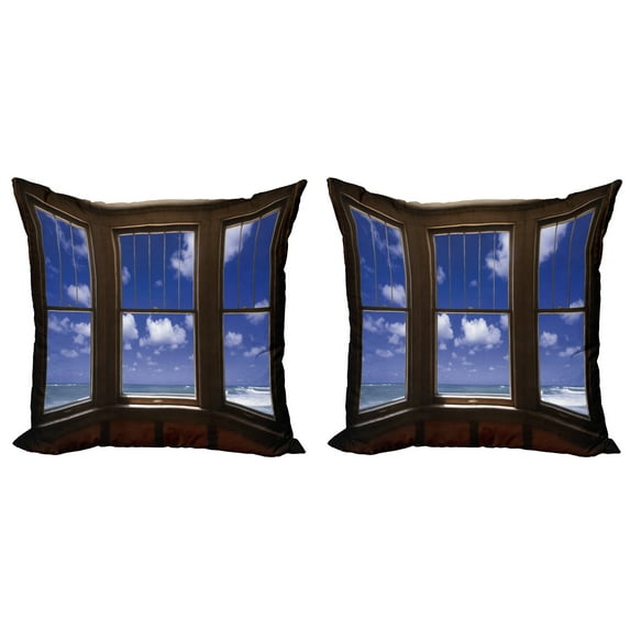 Ambesonne Summer Throw Pillow Cover 2 Pack, Ocean Sea Clouds View, 24", Dark Brown Navy Blue