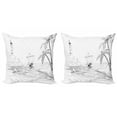 thumbnail image 1 of Ambesonne Beach Throw Pillow Cover 2 Pack, Sketch with Boat Palms, 24", Black and White, 1 of 2