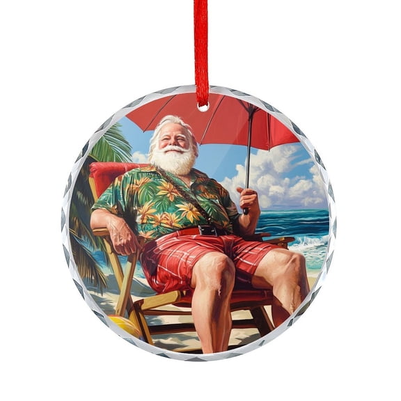Beach Time Santa Christmas Nautical Tropical Xmas Ornament Christmas Holiday Decor Round Shaped Glass Ornament Holiday Decorations And Xmas Gift Ideas
