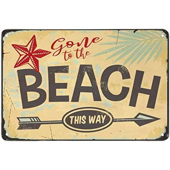 Beach Tin Sign,Star Arrow Tree Leaf Plant Nature Ocean Palm Tropical Sand Relax Surf Metal Tin Signs for Cafes Bars Pubs Shop Wall Decorative Funny Retro Signs for Men Women 8x12 Inch