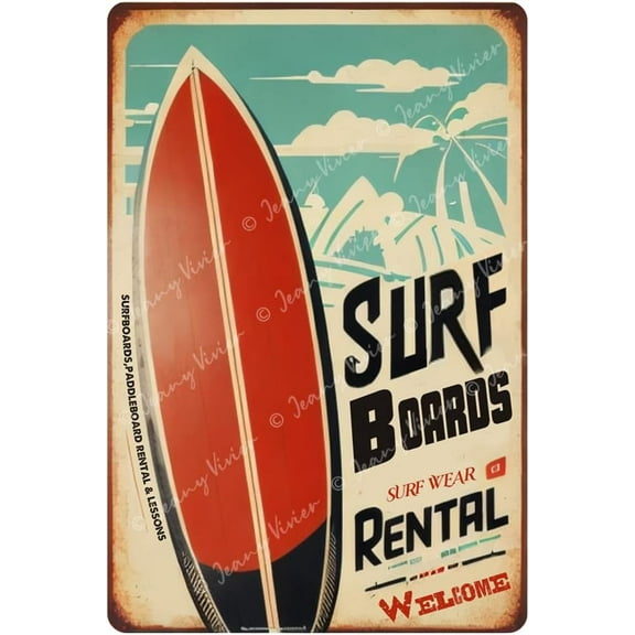 Beach Tin Sign, Surfboard Rental Vintage Metal Signs, Funny Coffee Bar Signs, Man Cave Decor, Night Club Wall Decor, Pub Wall Art, Beach Related Gifts For Women 12x16 Inches