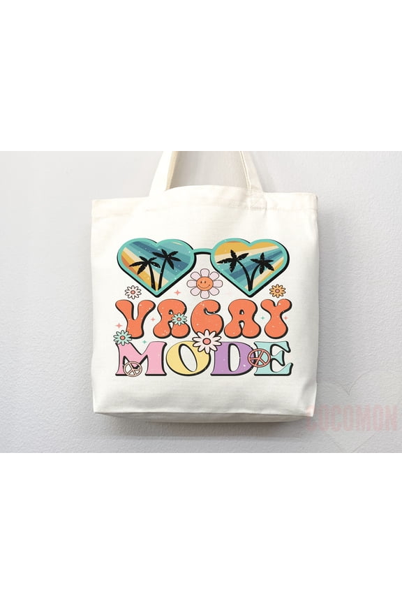 Beach Tote Bag Vacay Mode Graphic, Eco Friendly Shopper