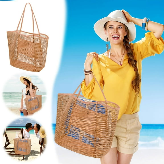 Beach Tote Bag for Women & Men - Extra Large Mesh Pool Bag with Sandproof Design, Spacious Travel Shoulder Handbag for Summer Outdoor Picnic, Camping, Beach Day Must-Have Accessories