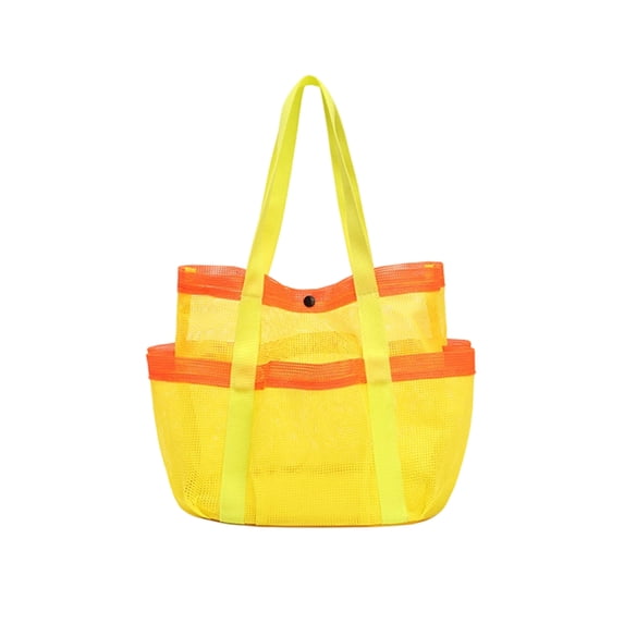 Beach Tote Bag Yellow Multi Pocket Large Capacity Mesh Storage Bag For Outdoor Beach Swimming 1 Pack